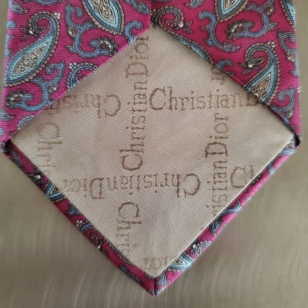 Vintage Christian Dior All Silk Paisley Necktie Burgundy Made in USA